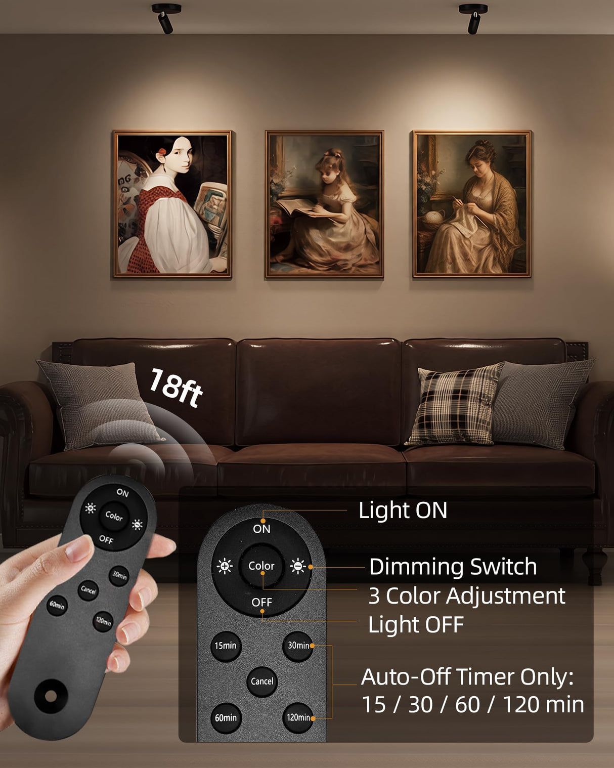 EZVALO Wireless LED Spotlights Indoor, 5500mAh Rechargeable Battery-Powered Plant Spotlights, Dimmable & Timer, 3-CCT Small Up Lights with Remote, Accent Uplighting for Artwork, Trees (Black)