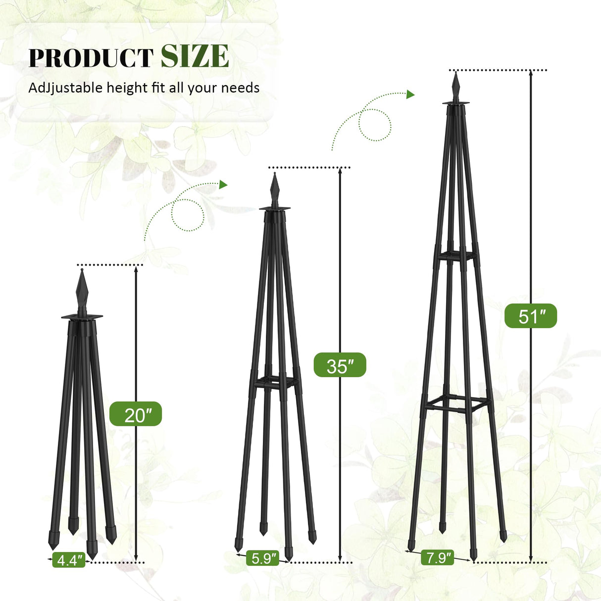 Alisisfores 4 FT Obelisk Trellis for Climbing Plants, Black