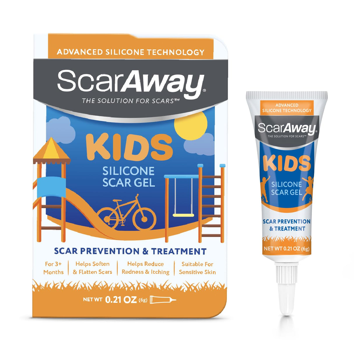 ScarAway Kids Silicone Scar Gel, 100% Medical-Grade, Helps Improve Size, Color & Texture of Hypertrophic & Keloid Scars on Face & Body from Injury, Burns & Surgery, Water Resistant, Clear, 6g
