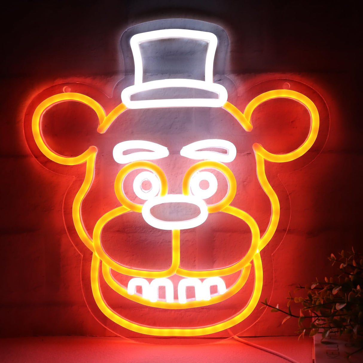 AHlove Freddy Neon Signs for Wall Decor,LED Neon Lights for Bedroom,Birthday、Christmas Gifts for kids 5V Power Adapter 12 * 13Inch(wite+orange)