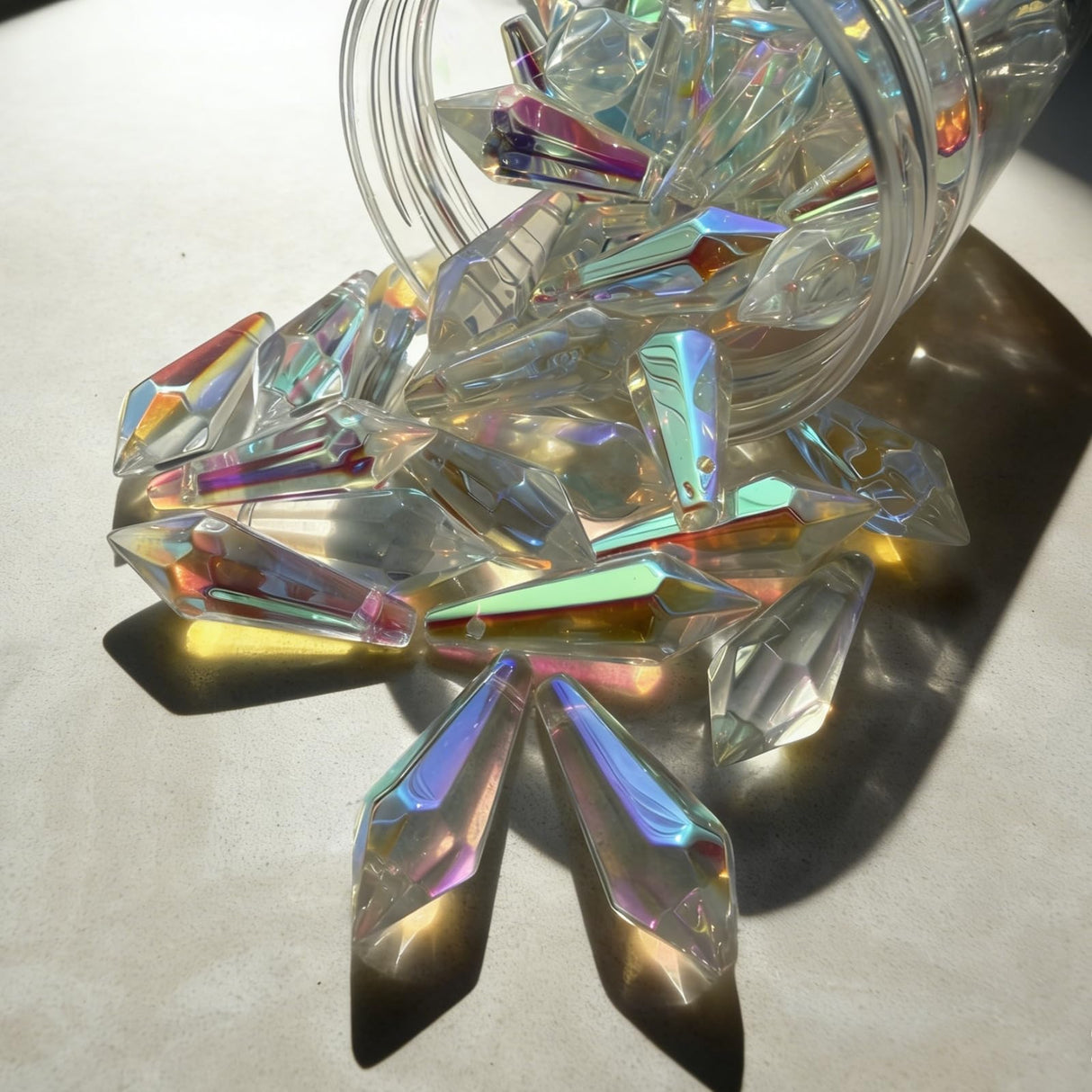 Troyune 50pcs Sun Catcher Crystals, 38mm Icicle Prisms for Chandelier Lamp Candle Holders, Curtain DIY Pendant Drops in AB Colors