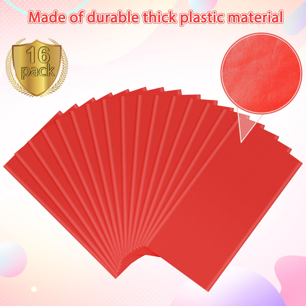 16 Pack Red Plastic Tablecloth for Rectangle Tables, Premium Decorative Red Disposable Table Cloths for Parties, Rectangle Party Table Cover for Birthday, Wedding, Christmas, Anniversary, 54 x 108Inch