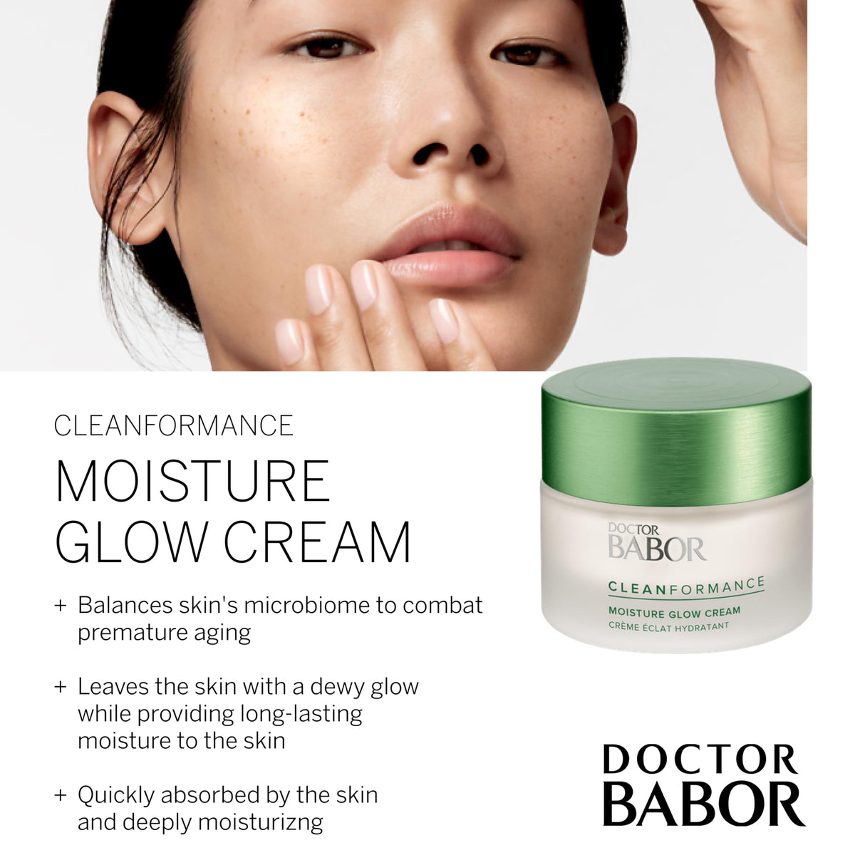 BABOR CLEANFORMANCE Moisture Glow Cream, Lightweight Daily Moisturizer with Light-Reflecting Pigments, Instant Glow and Hydration, Prebiotics & Probiotics Facial Cream, Radiant Even Complexion, 1.7 oz