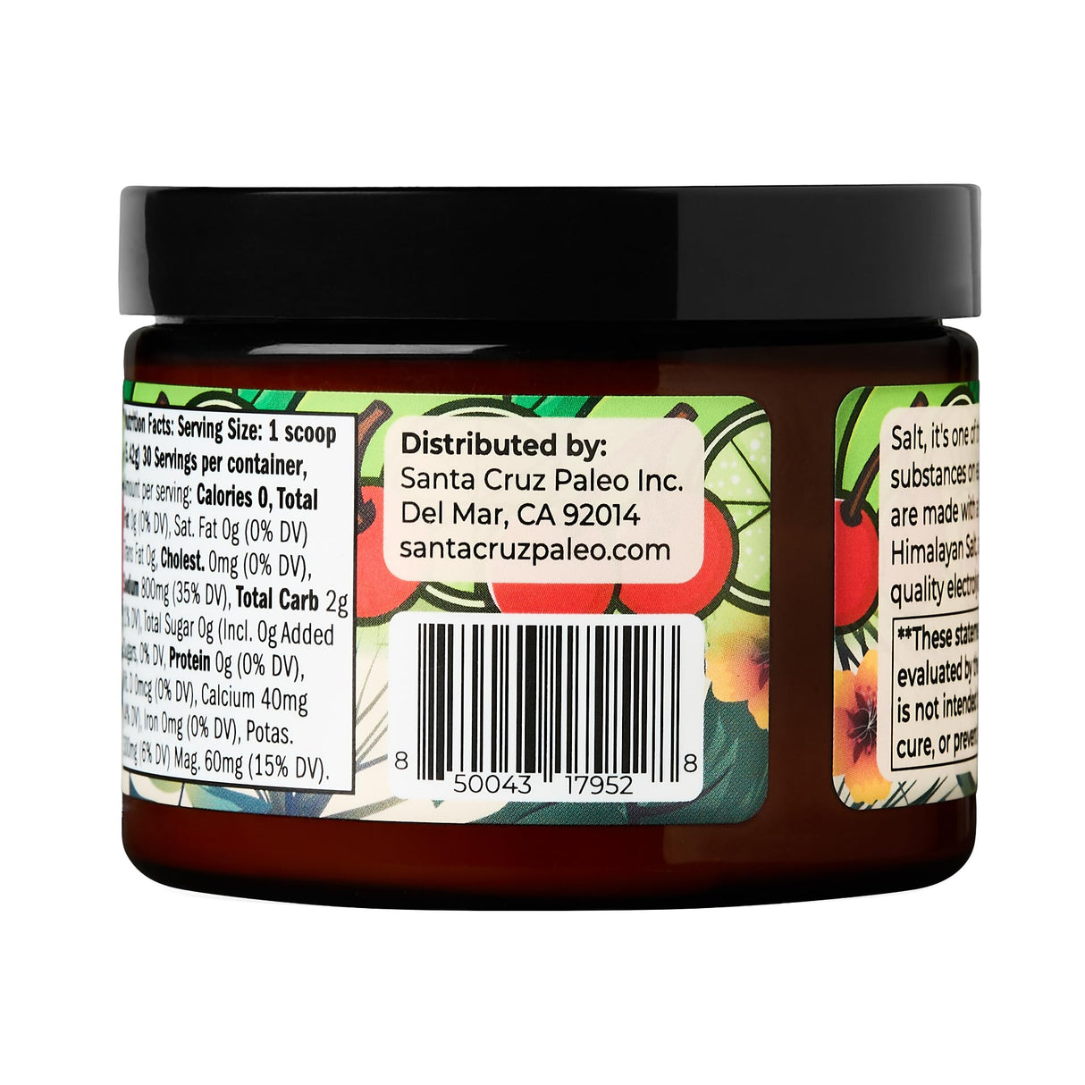 Santa Cruz Paleo Electrolyte Powder Jar Cherry Limeade with Himalayan & Sea Salt, Magnesium, Potassium, Sugar-Free, 30 Servings