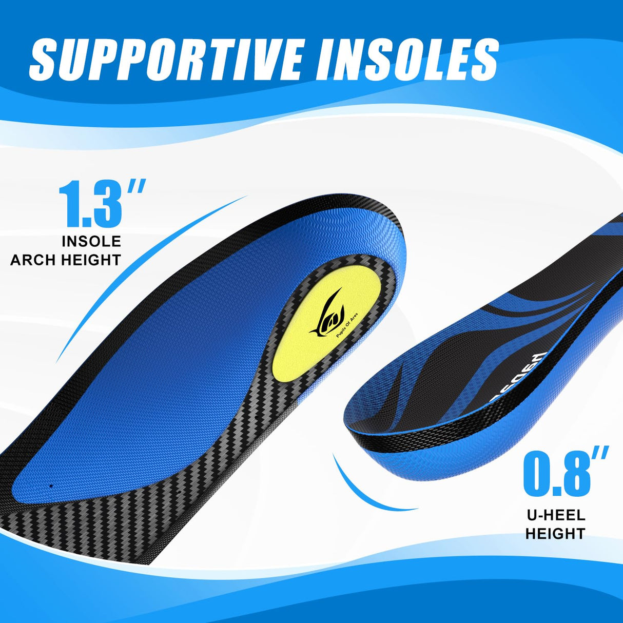 HAPANUN Carbon Fiber Insole with Arch Support for Long Periods of Standing, Jogging, Hiking and Other Outdoor Sports, as Well as a Work Boot Insole. (Blue, M:10.5/11丨W:11.5/12(300mm))