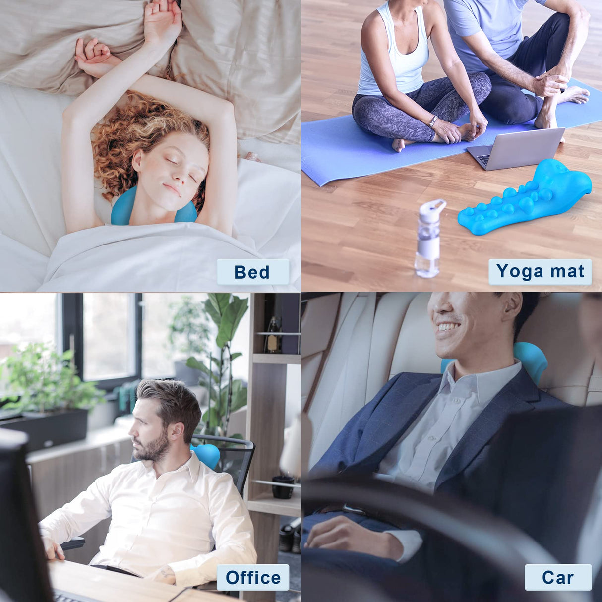 Fanlecy Neck and Shoulder Relaxer with Upper Back Massage Point, Cervical Traction Device Neck Stretcher for TMJ Pain Relief and Cervical Spine Alignment Chiropractic Pillow (Blue)