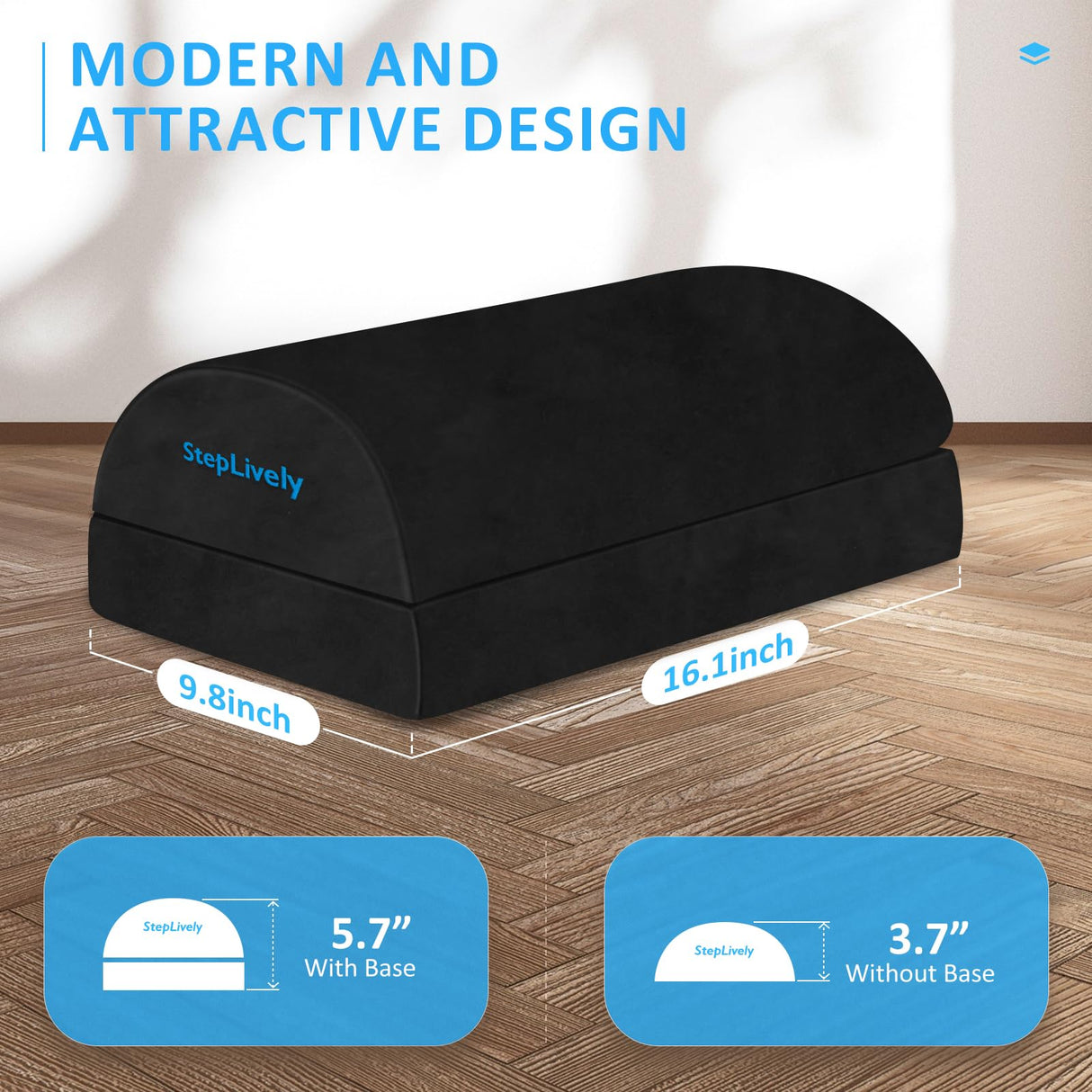 StepLively Foot Rest for Under Desk at Work, Comfortable Foot Stool with 2 Adjustable Heights, Footrest with Washable Cover, for Back & Hip Pain Relief, Suitable for Office, Home and Car (Black)