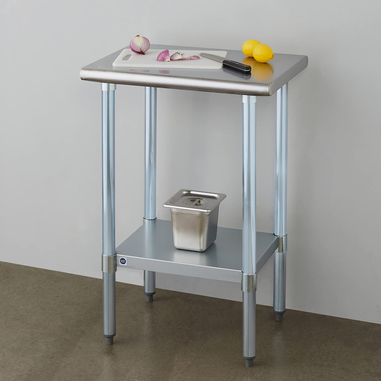 ROCKPOINT Stainless Steel Table for Prep & Work 18x24 Inches, NSF Metal Commercial Kitchen Heavy Duty Table with Adjustable Under Shelf and Table Foot for Restaurant, Home and Hotel