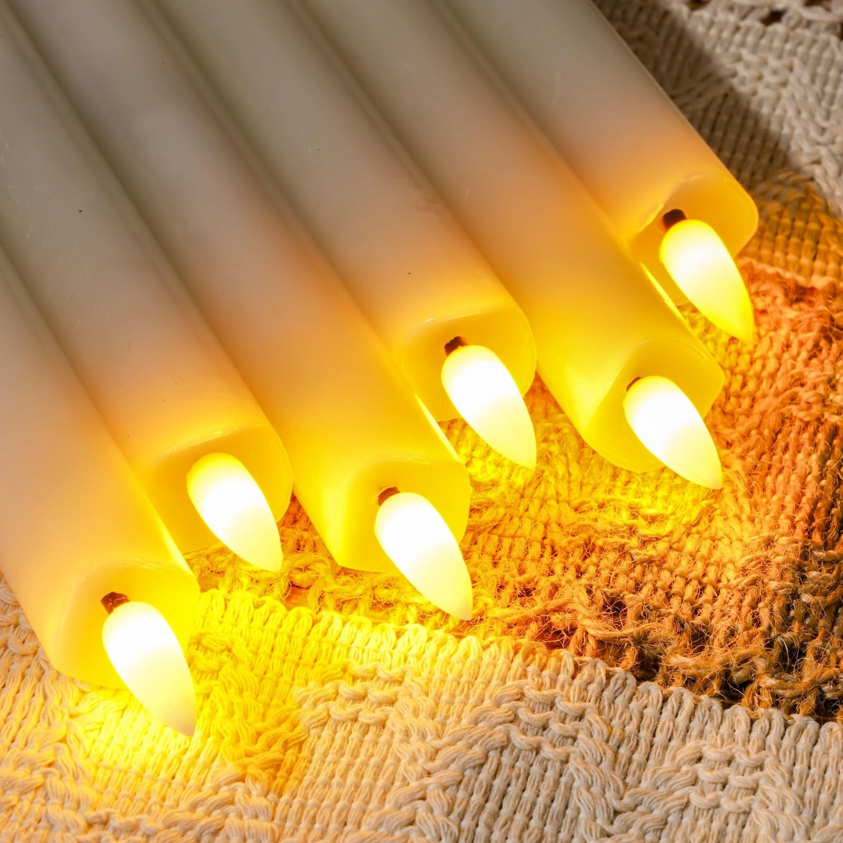 Homemory Waxy Flameless Taper Candles with Remote Timer Dimmer, LED Candlesticks Flickering, Battery Operated Window Candles, 9.6 Inches for Christmas Wedding Celebration Decor, Ivory, 6 Pcs