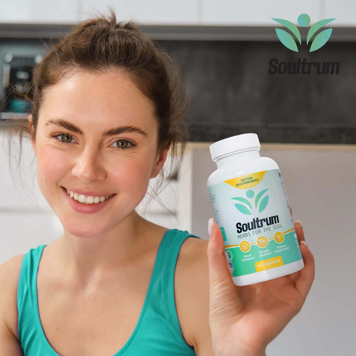 Mood Support Supplement - Daily Herbal Happiness, Energy and Focus Formula with Saffron, Omega 3 Fatty Acids, Turmeric, Rhodiola Rosea, Probiotics, L-Theanine, Magnesium and Ashwagandha - 60 Capsules