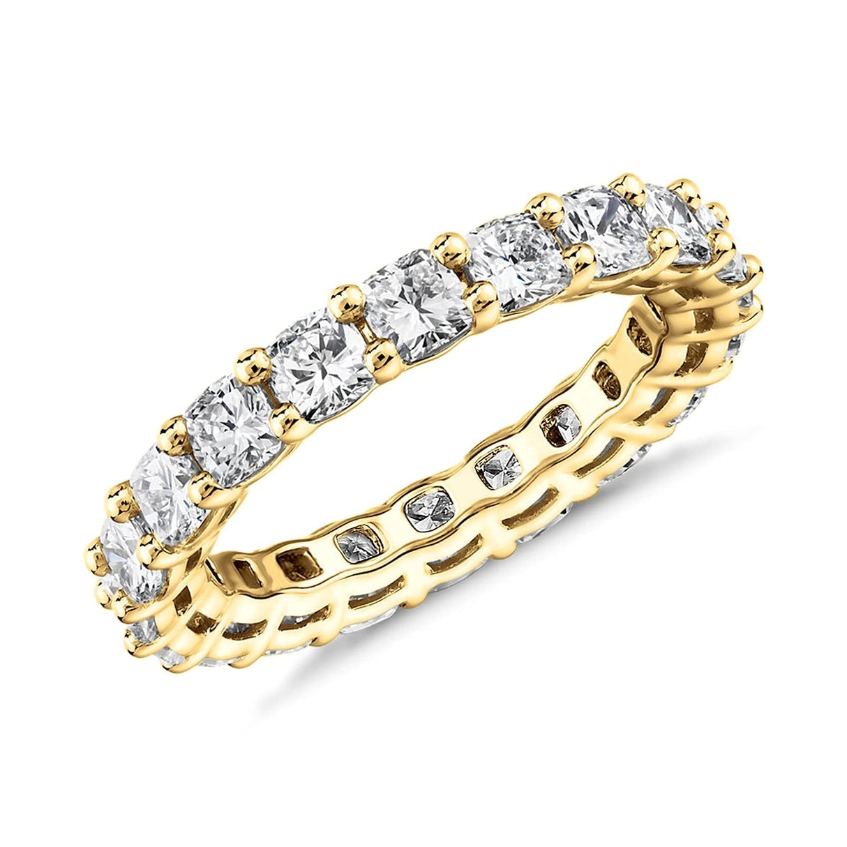 PAVOI 14K Yellow Gold Plated Rings Square-Cut Cubic Zirconia Love Ring | 3mm Stackable Rings for Women | Yellow Gold Rings for Women Size 3