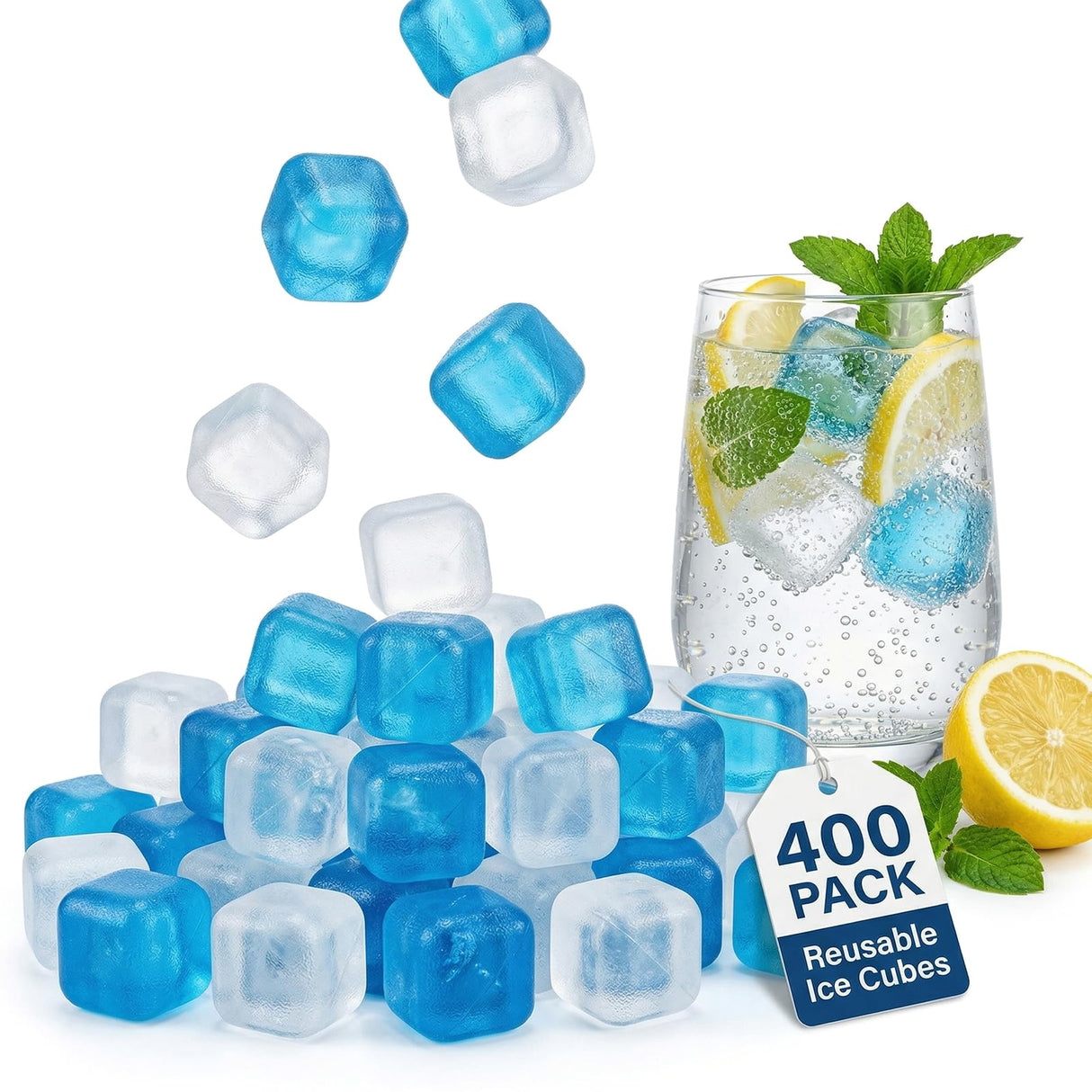 400 Pack Reusable Ice Cubes BPA-Free Plastic, Non-Diluting for Drinks