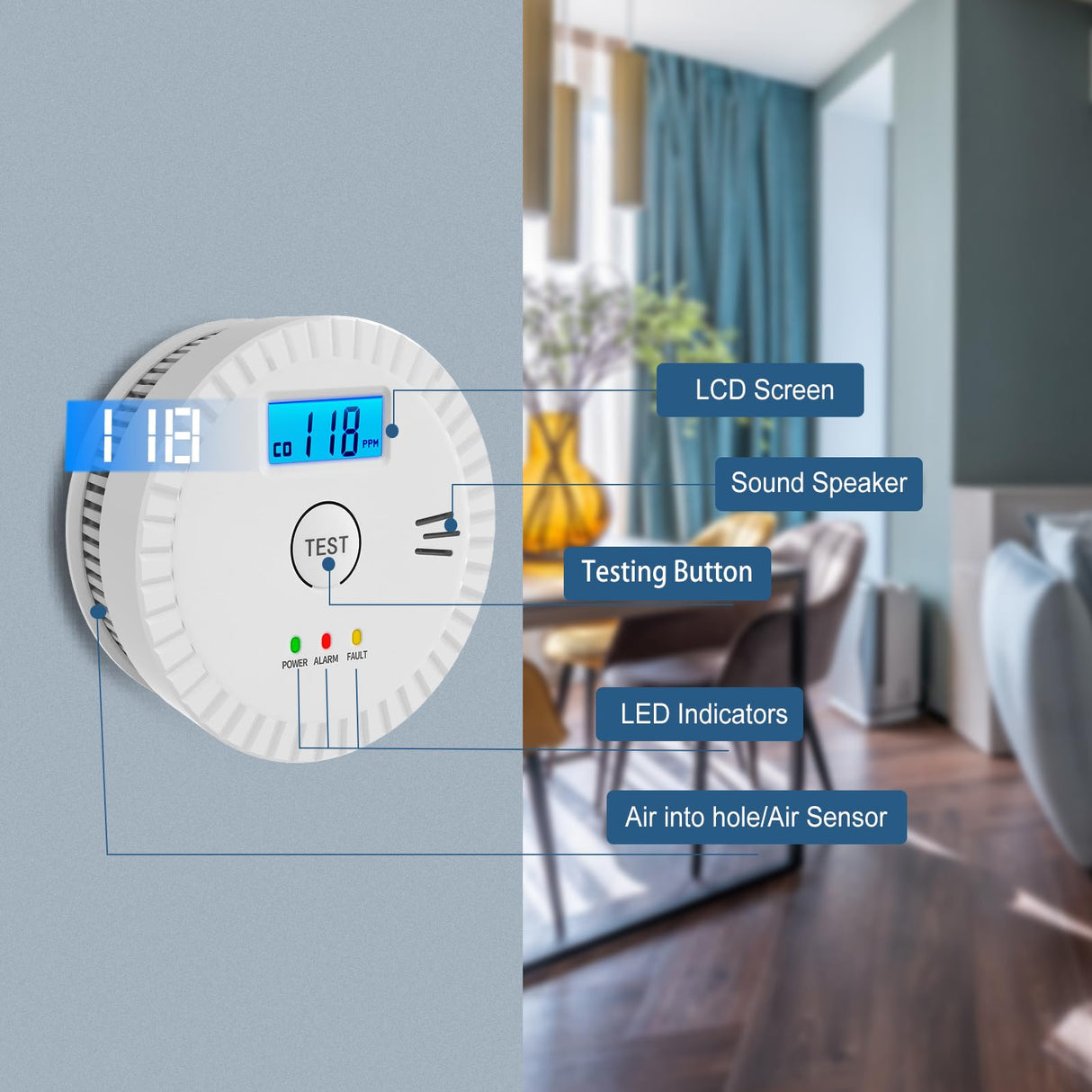 OLUNCLE 2 Packs Smoke and Carbon Monoxide Detector Powered by Battery,Smoke Detector Carbon Monoxide Detector Combo with Large LCD Display, Portable Fire Alarm Smoke Detector, OL0902U