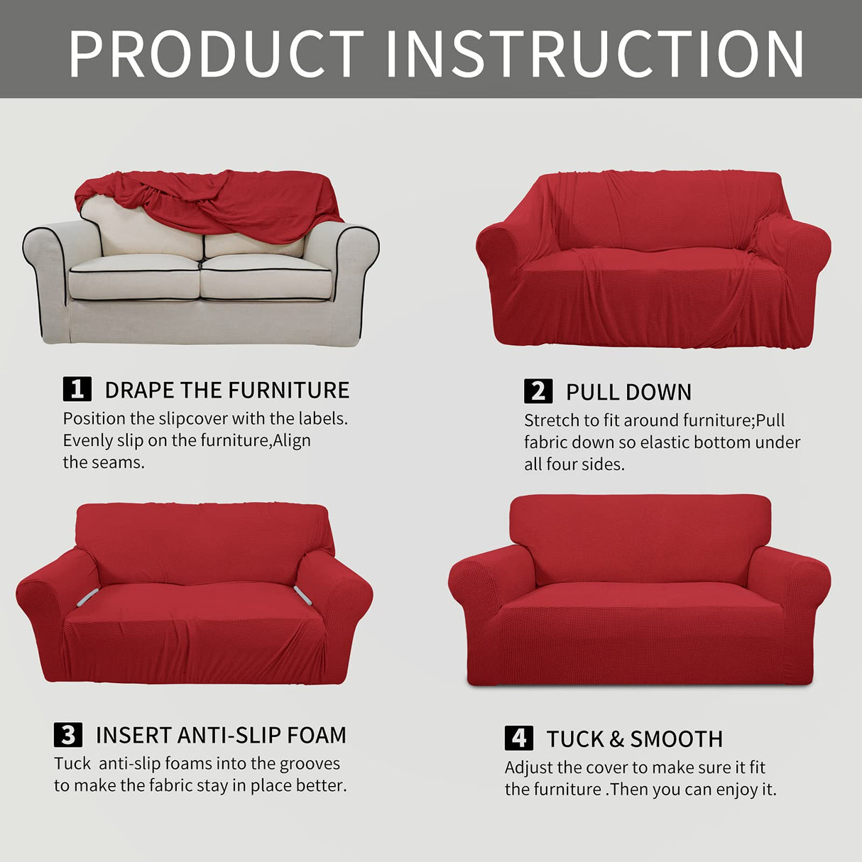 Easy-Going Stretch Loveseat Slipcover 1-Piece Sofa Cover Furniture Protector Couch Soft with Elastic Bottom for Kids Polyester Spandex Jacquard Fabric Small Checks (Loveseat, Christmas Red)