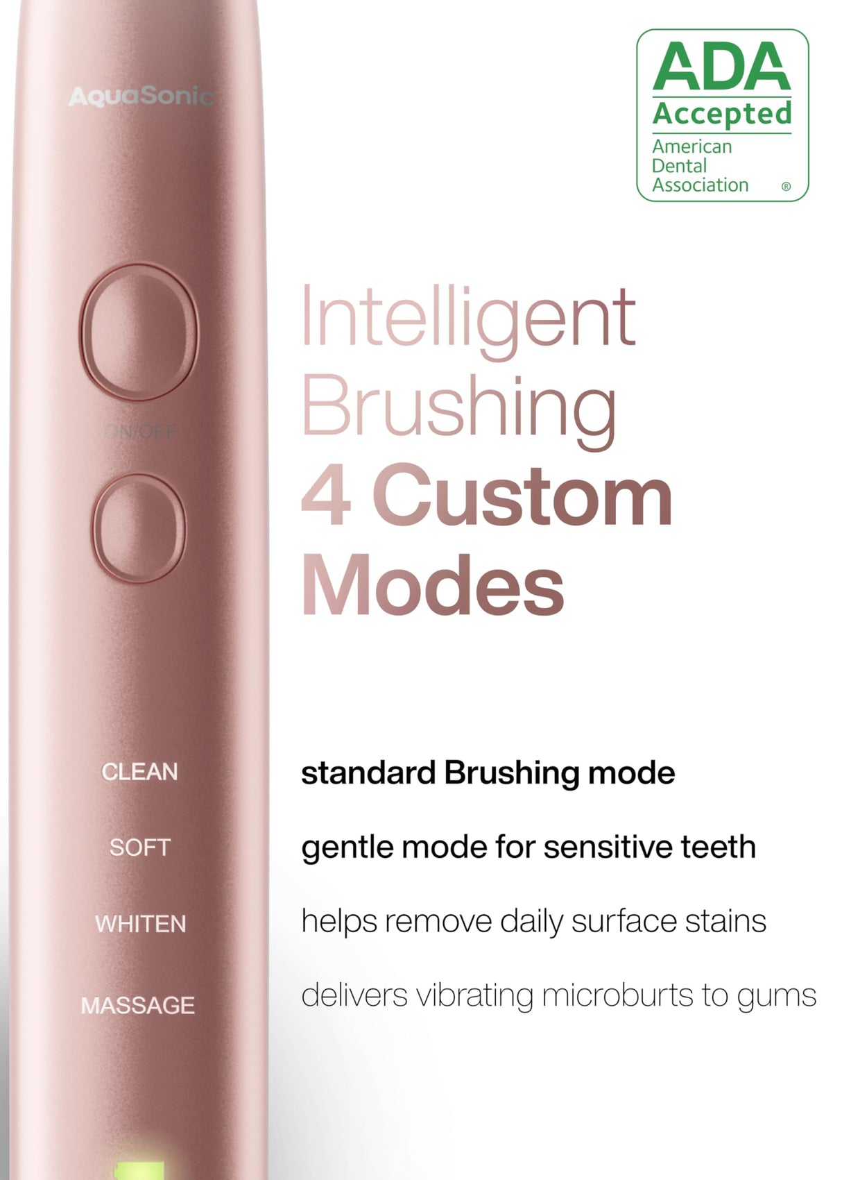 Aquasonic Vibe Series Ultra-Whitening Toothbrush – ADA Accepted Electric Toothbrush - 8 Brush Heads & Travel Case – 40,000 VPM Motor & Wireless Charging - 4 Modes w Smart Timer – Satin Rose Gold
