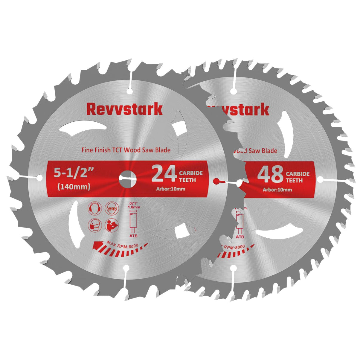 Revvstark 5-1/2" (10mm Arbor) Circular Saw Blades 24T&48T, Carbide Tipped Teeth, Heavy Duty TCT Saw Blades for Cutting Various Wood, Plastic and Composite Materials