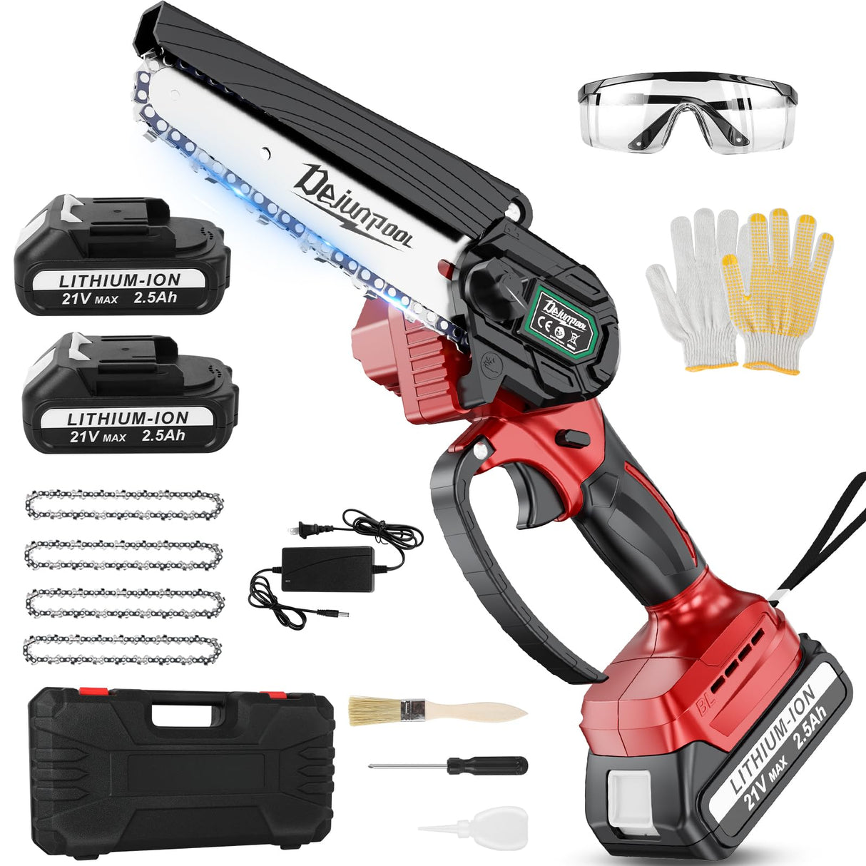 Mini Electric Chainsaw Cordless Brushless, 6 Inch Small Chainsaw Battery Powered, Handheld Chain Saw for Wood Tree Branches Pruning, 4 Chains, 2x 2500 mAh Battery, Garden Tools Christmas Gifts for Dad