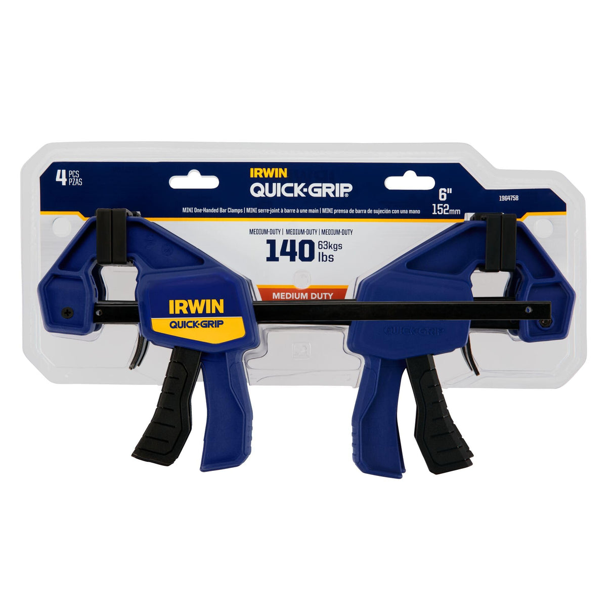IRWIN Quick-Grip 1964758 One-Handed Mini Bar Clamp 4 Pack, 6", Blue