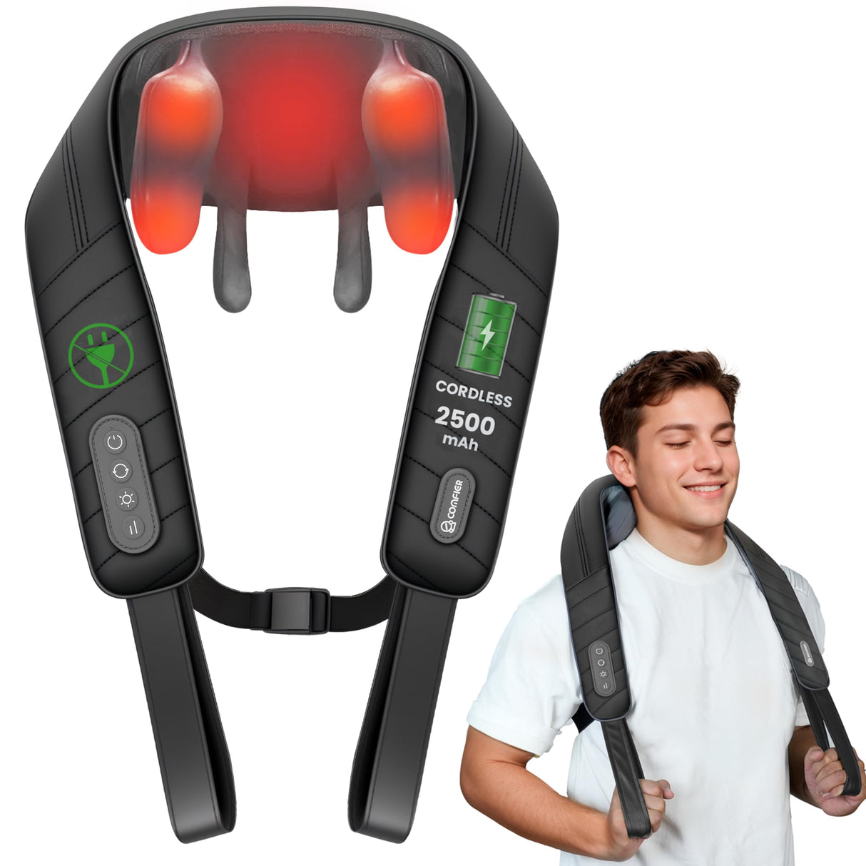 COMFIER Cordless Neck Shoulder Massager with Heat, Shiatsu Neck Back Massage for Pain Deep Tissue, 4D Kneading, Gifts for Him/Her