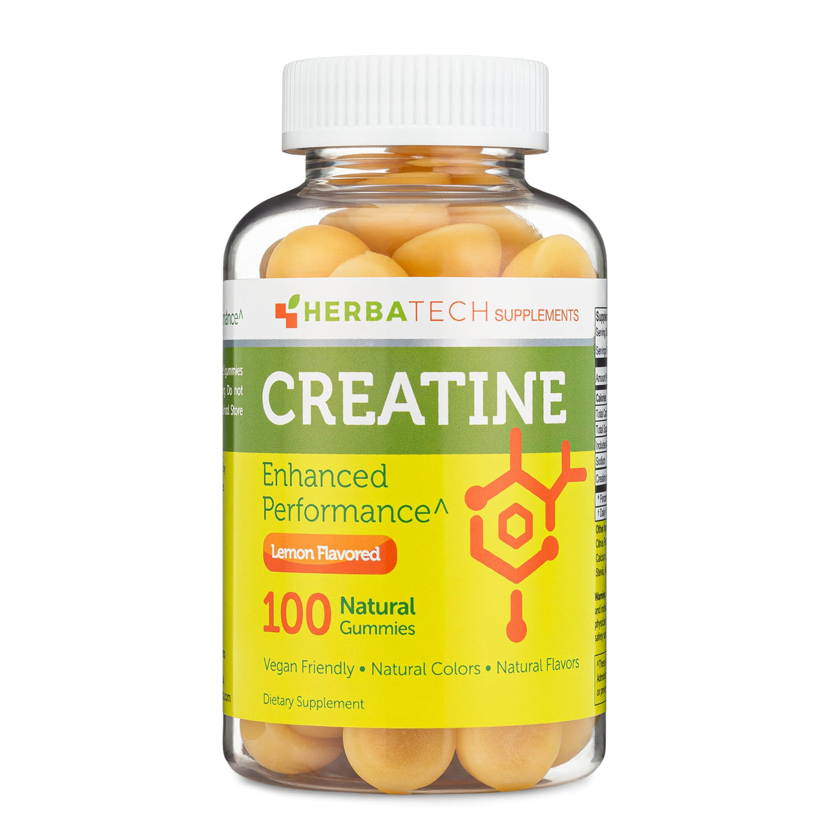 Herbatech Supplements Creatine Monohydrate Gummies for Men and Women (100 Count, Large Bottle Size, 5,000 mg) Natural Chew Bulk Size Made in The USA