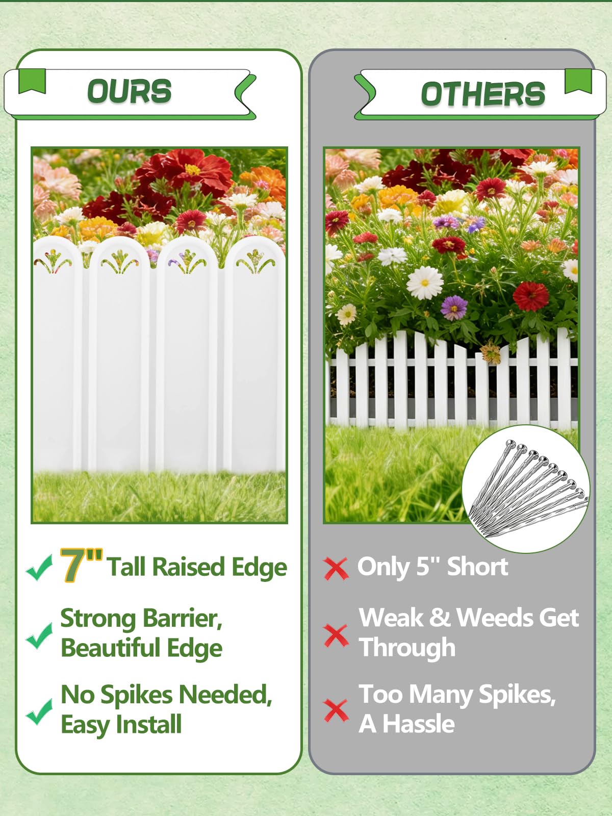 8.7'' H Connectable Garden Landscape Edging - 6.5ft Total Length No Need Digging Lawn Fence Border White Panels for Dividing Yard Flower Bed Areas