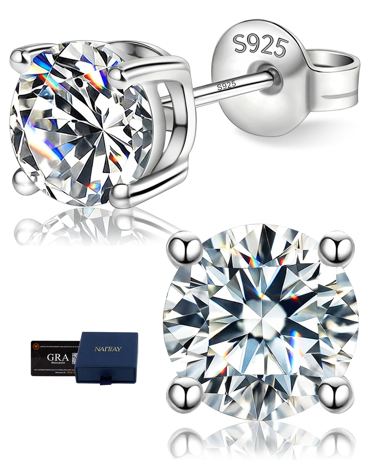 NAITIAY Moissanite Stud Earrings for Men,Hypoallergenic 925 Sterling Silver D Color VVS1 Clarity Lab Created Moissanite GRA Certified Suitable for Women Valentine's Day,Mother's Day of All Ages to Wear