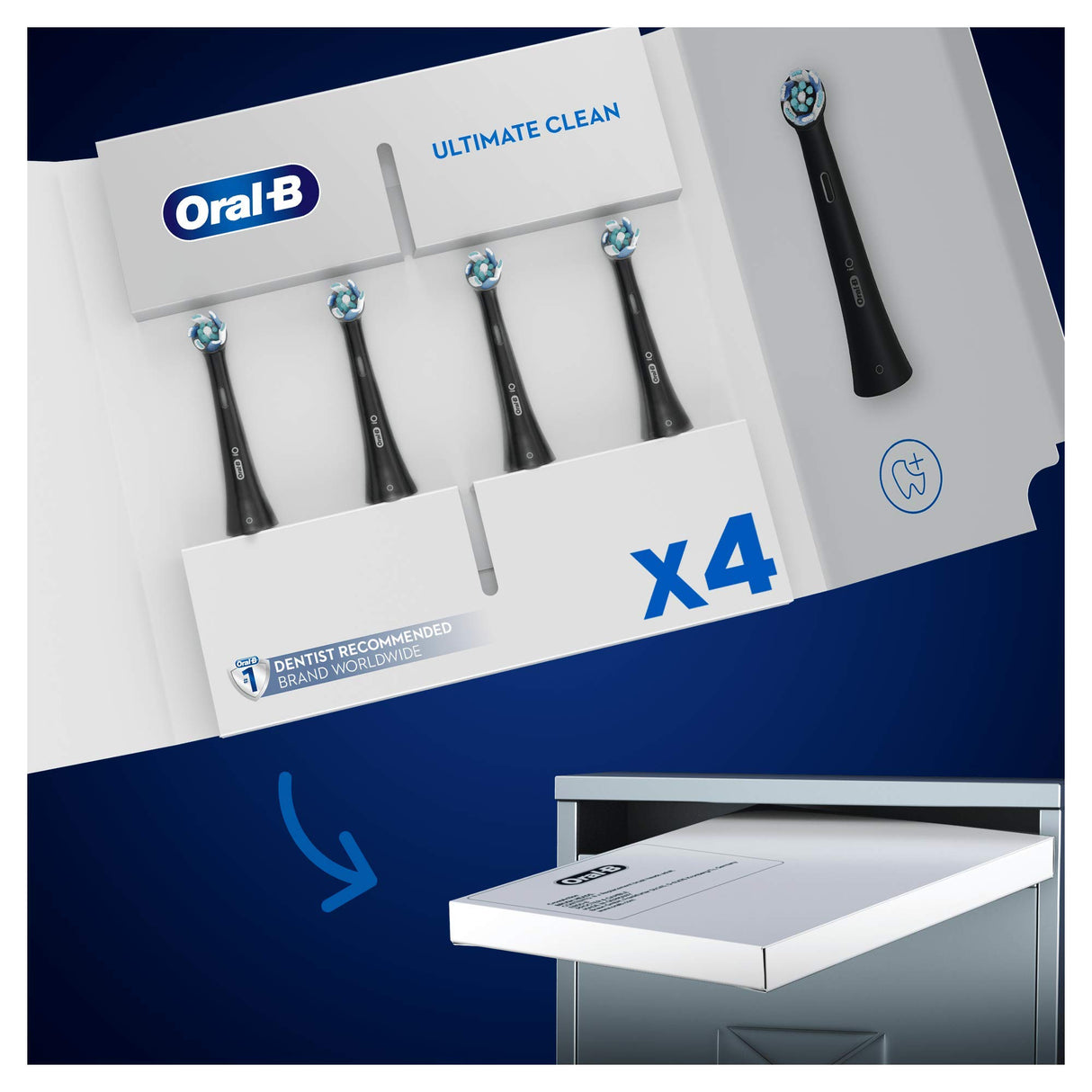 Oral-B iO Ultimate Clean Electric Toothbrush Head, Twisted & Angled Bristles for Deeper Plaque Removal, Pack of 4, Suitable for Mailbox, Black