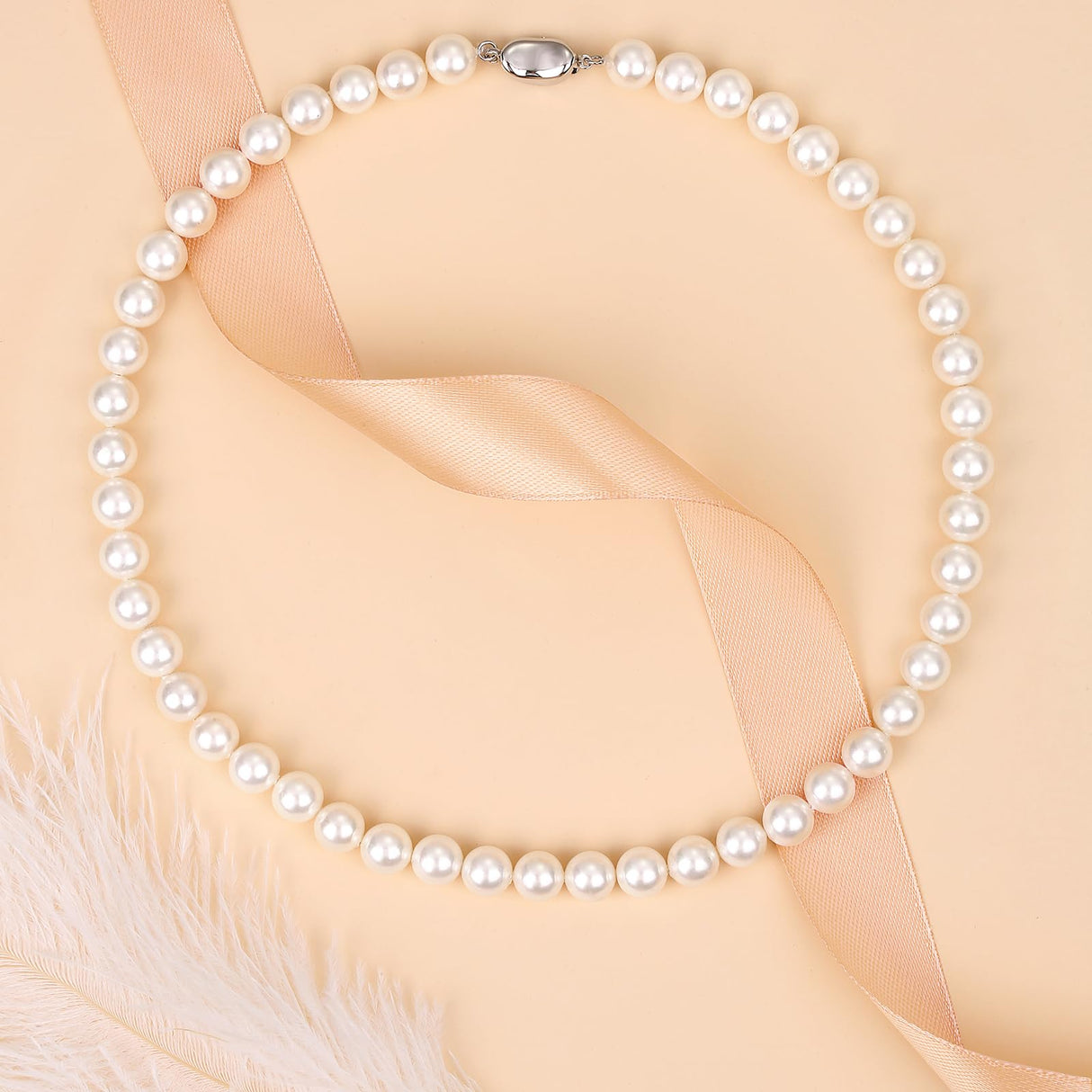 Pttozan Pearl Necklaces for Women,8mm White Pearl Necklace and Earring Bracelet Jewelry Set for Women Men Wedding Birthday Valentine Christmas Day Gifts