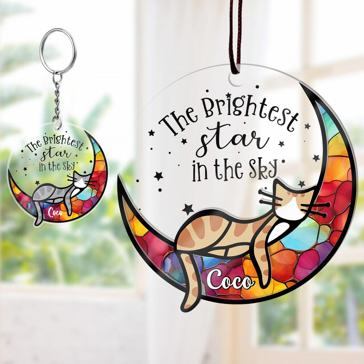Cat Memorial Gifts for Loss of Cat β Personalized Cat Memorial Suncatcher Ornament, Sympathy Gift for Cat Lovers, Stained Glass Window Hanging, Pet Loss Gift