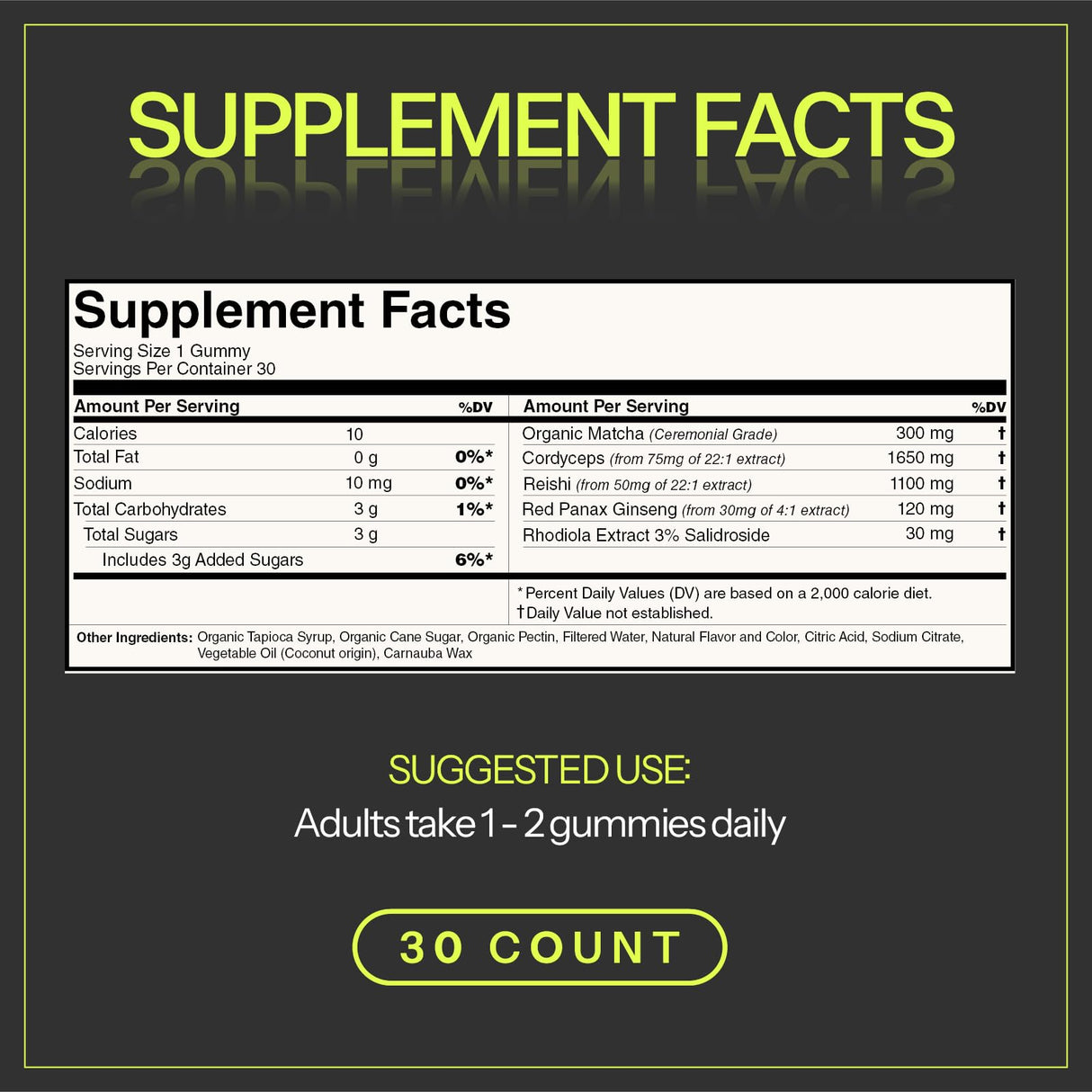 Motiv- Organic Matcha & Mushrooms Energy Gummies | 300 MG Concentrate Matcha Green Tea + Mushroom Blend | Improve Brain Function, Immune Support, Gut Health, Reduce Stress - Vegan, Non-GMO