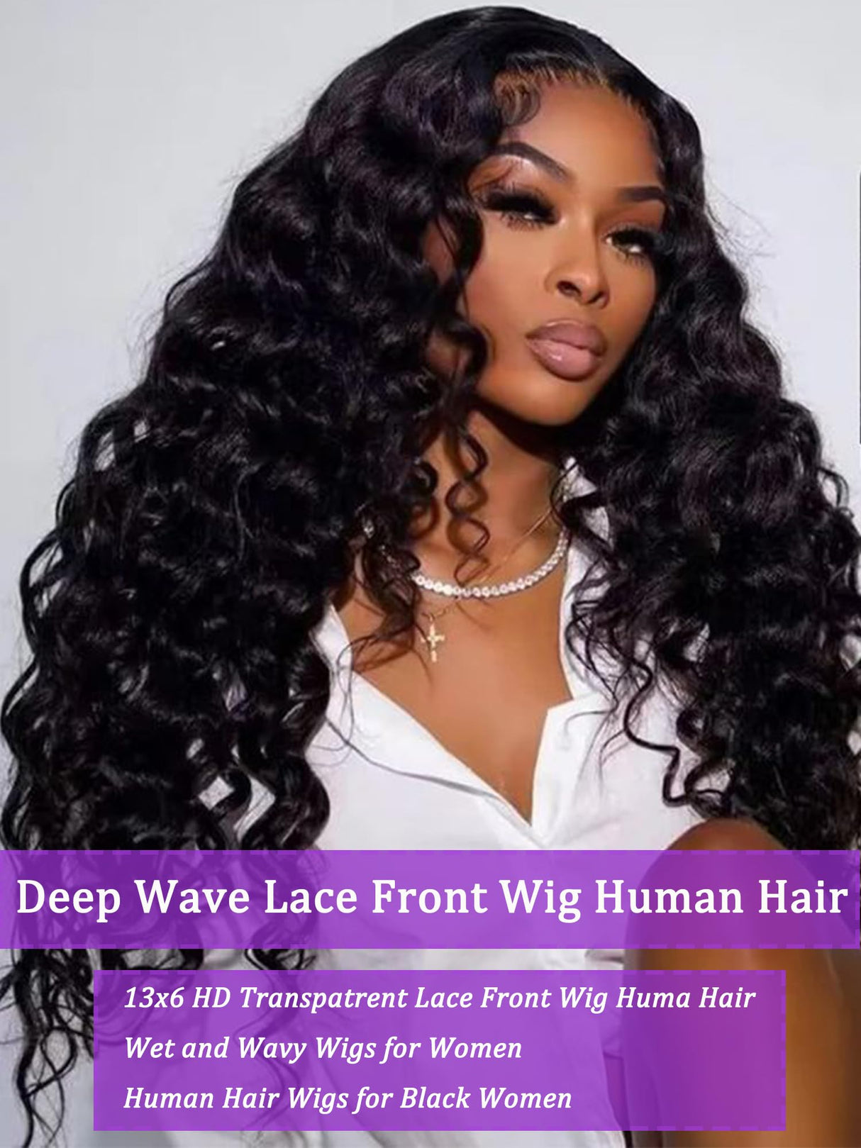 ALYOGA Deep Wave Lace Front Wig 13x6 Soft Remy Virgin Human Hair 200% Density HD Lace Frontal Wigs for Black Women Natural Color Pre Plucked Hairline with Baby Hair 26 inch