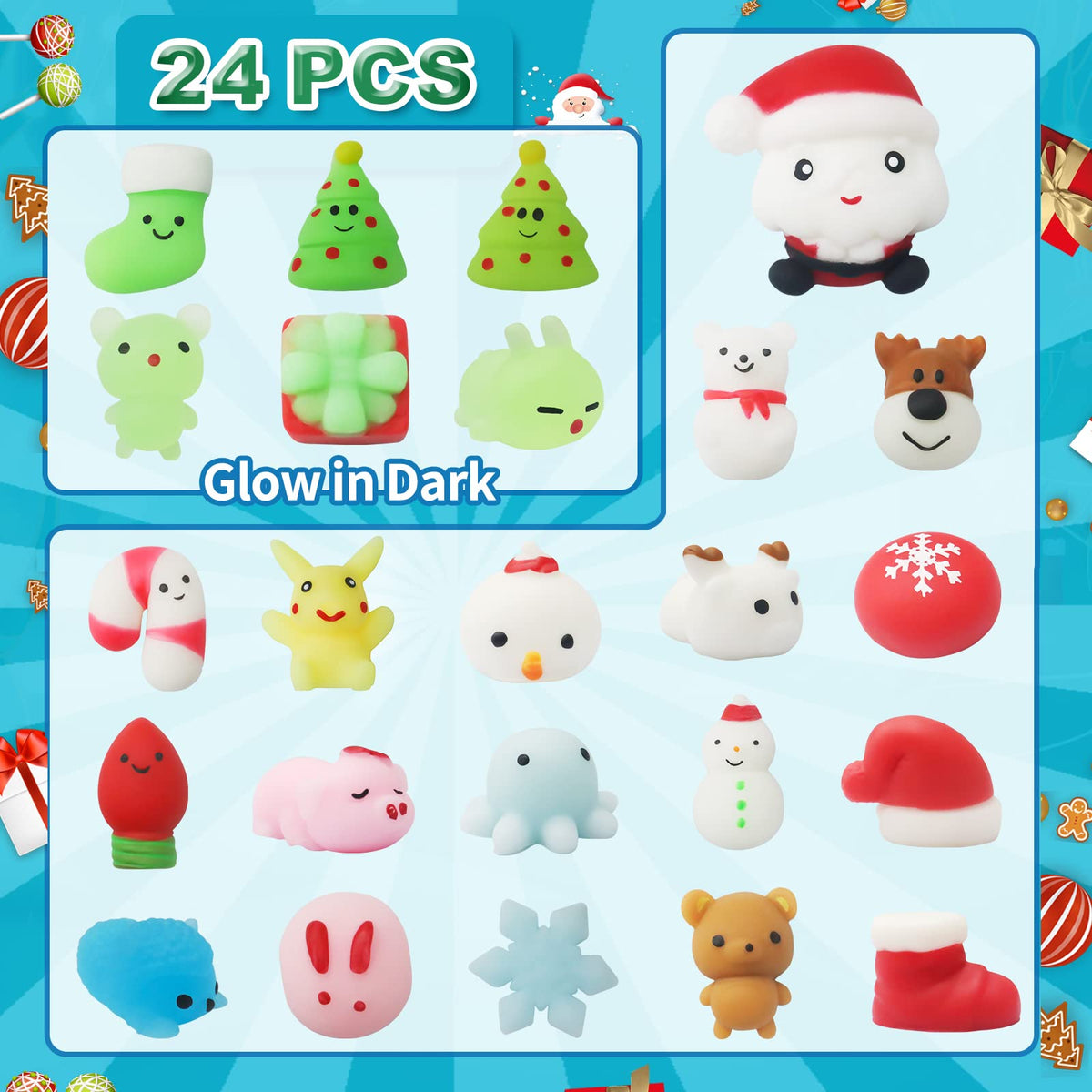Manaror Advent Calendar 2026 Christmas Countdown 24 Days Luminous Adorable Squishies Non-Toxic Relief Stress Different Surprise Kawaii Toys for Girls Boys Kids Adults