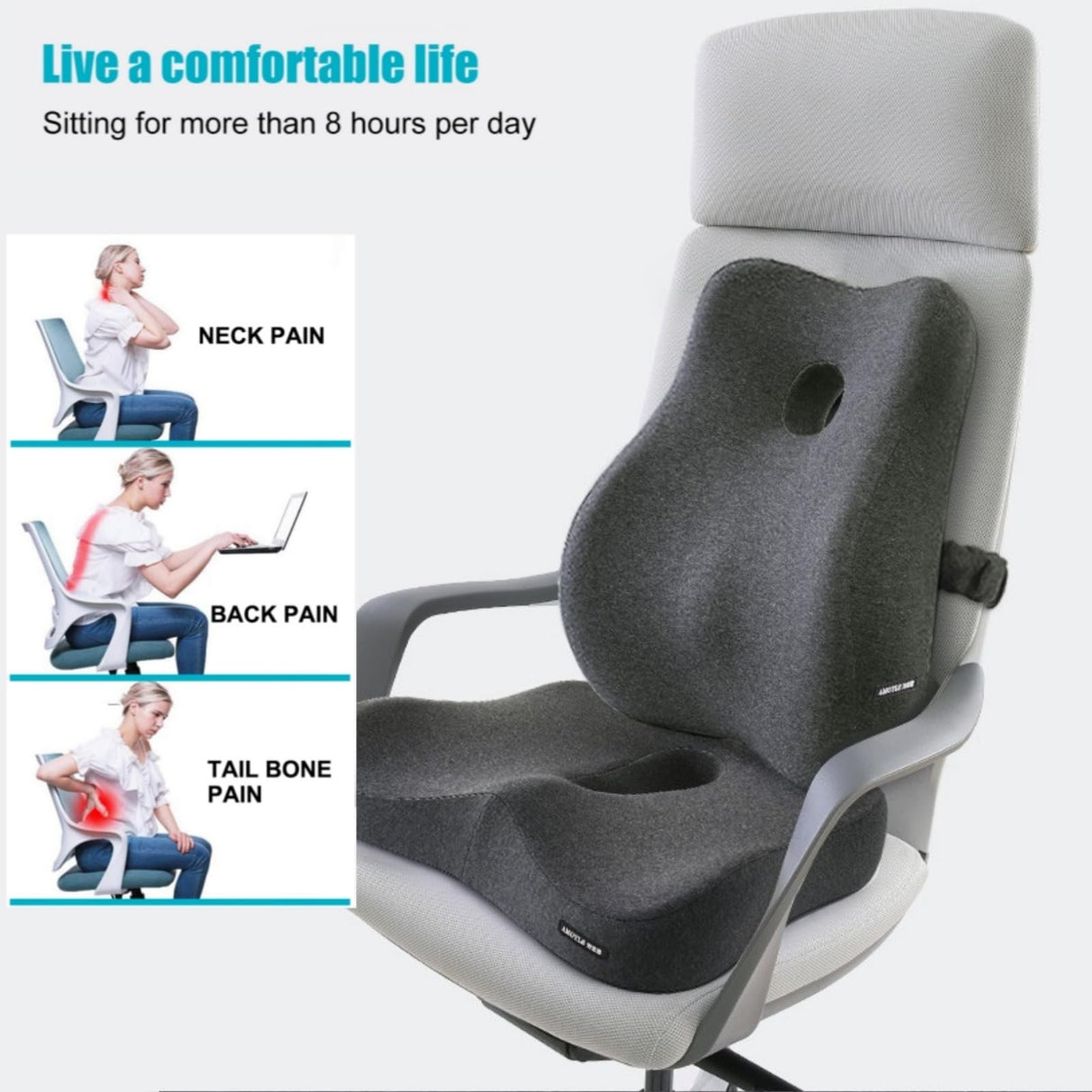 Karmadrenix Coccyx Seat Cushion, Sciatica Pain Relief Tailbone Cushion for Office Chair, Car Seat, and Home Seat, Office Chair Cushions for Back and Butt(Dark Grey)