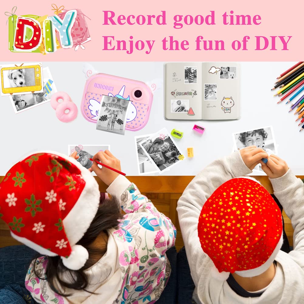 Instant Print Camera for Kids with 12 Rolls Refill Paper, Digital Camera for Girls Christmas Birthday Gifts, 32G SD Card