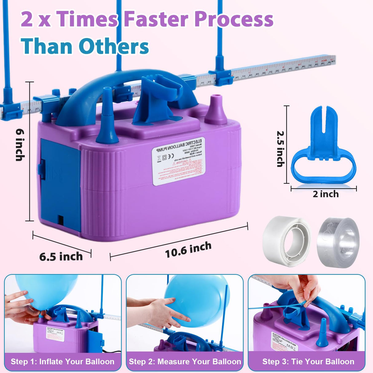 Party Zealot Electric Balloon Inflator Dual Nozzles with Balloon Sizer Air Pump US Standard Plug for Arch, Column Stand, Birthday, Wedding, Christmas, Graduation Party, and Party Decorations