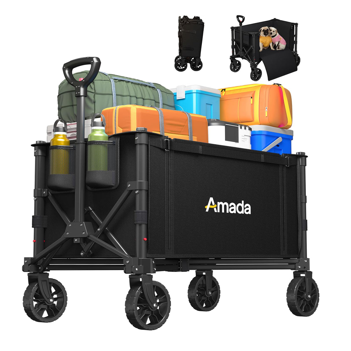 120L Wagons Carts Foldable, Collapsible Wagon Cart with 220 lbs Max Load and Expandable Storage, Heavy-Duty Foldable Wagon Cart with Wheels for Groceries, Shopping, Sport, Beach, Garden and Camping
