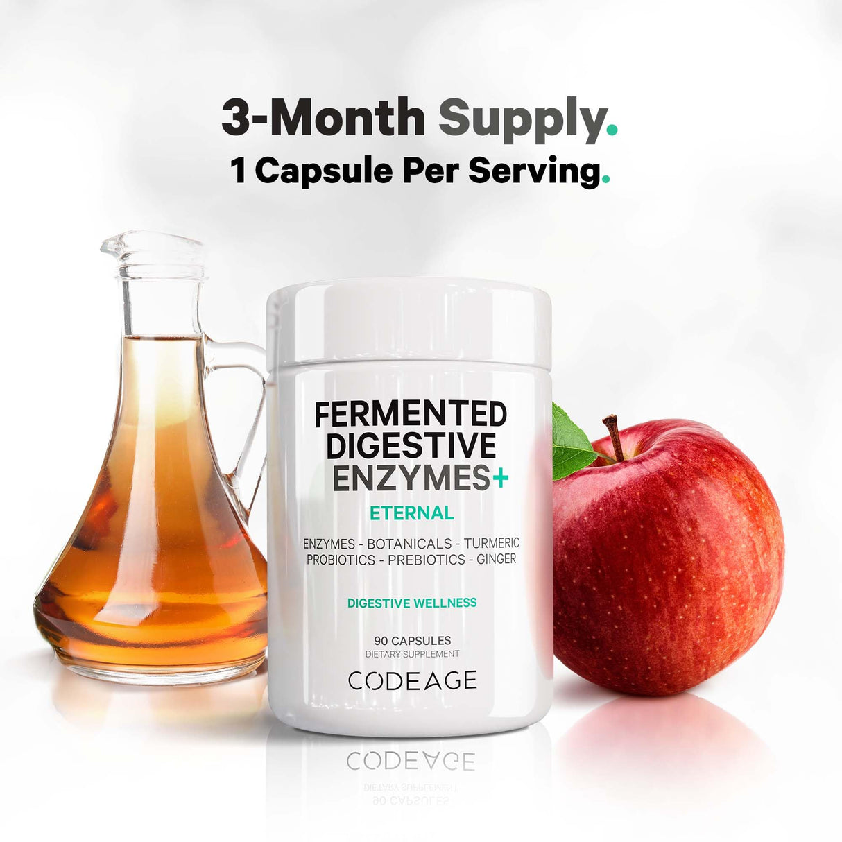 Codeage Fermented Digestive Enzymes Supplement 3-Month Supply - 14 Digestive Enzymes, Probiotics, Prebiotics, Fermented Botanicals, Plant-Based Multi Pancreatic Enzymes - 1 Capsule a Day - 90 Capsules