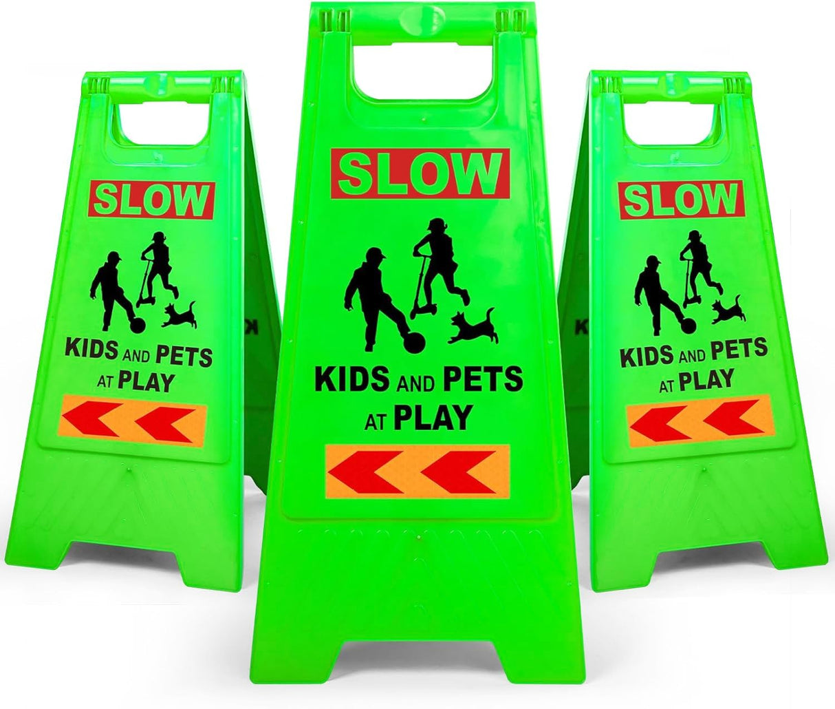 XPCARE 24 Inches Kids Playing Sign for Street, 3PACK Green Children at Play Safety Sign with Reflective Tapes,Caution Slow Down for Street,Kids and Pets at Play Warning Signs