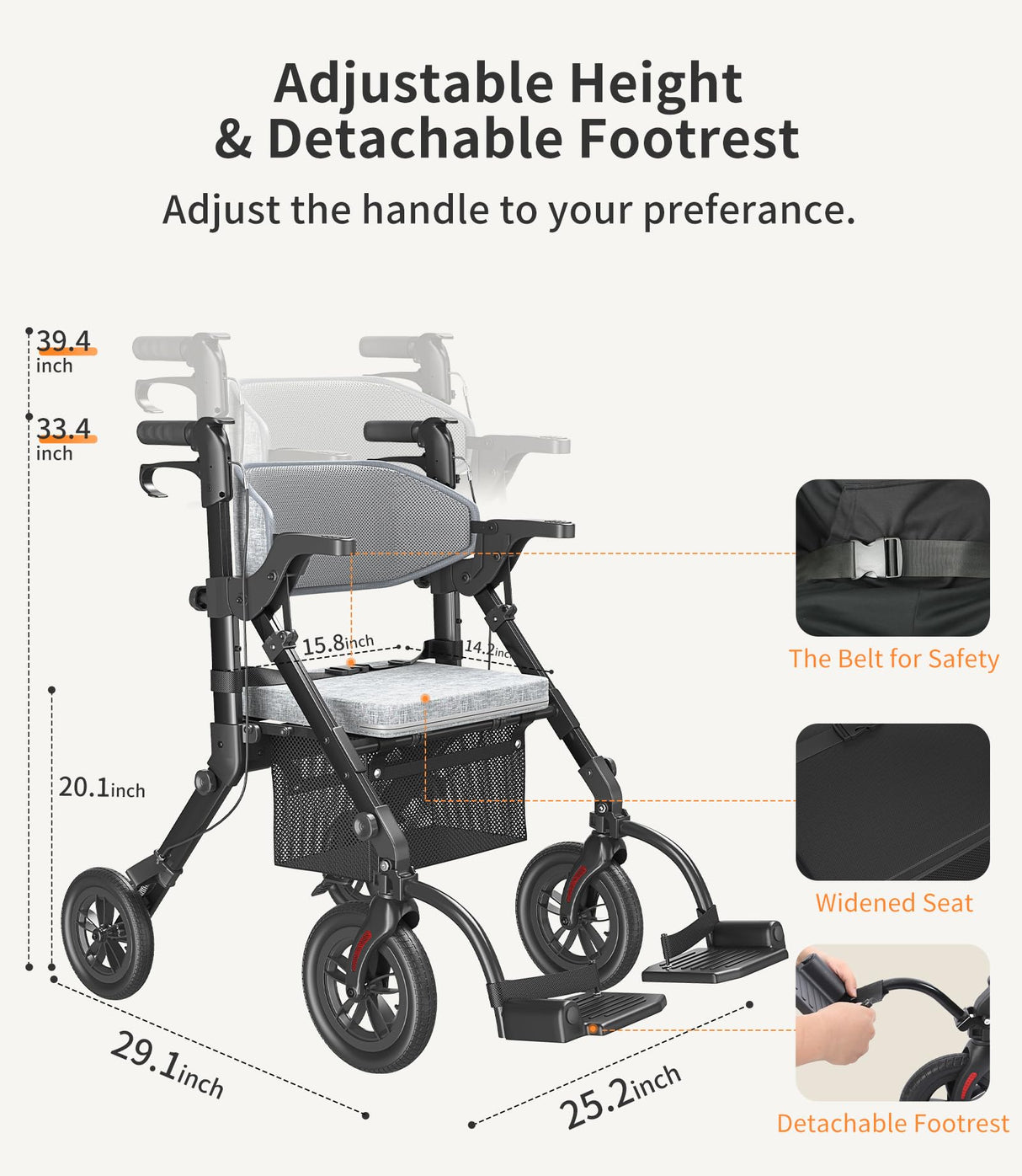 VOCIC Rollator-Walkers-for-Seniors-with-Seat, Walker Wheelchair Combo, Transport-Wheelchair-Lightweight-Foldable, Adult Walkers All Terrain, 2 in 1 Rolling Walker Chair with Brakes & Pouch-2024 New