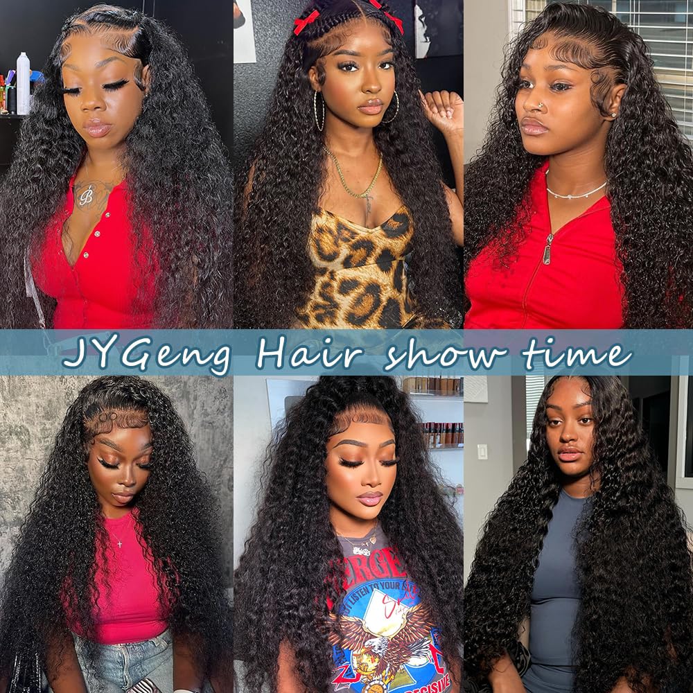 JYGeng 32 Inch Deep Wave Lace Front Wigs Human Hair 13x6 HD Lace Front Wigs Human Hair Pre Plucked 200% Density Glueless Wigs with Baby Hair Deep Curly Wig for Women