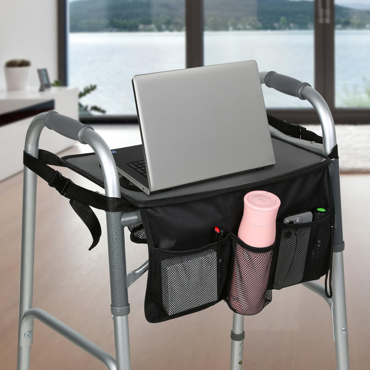 HOOMTREE Walker Tray for Folding Walker, Trays for Walkers for Seniors Detachable with Cup Holder,Walker Trays for Rolling Folding Walker,Walker Accessories for Elderly