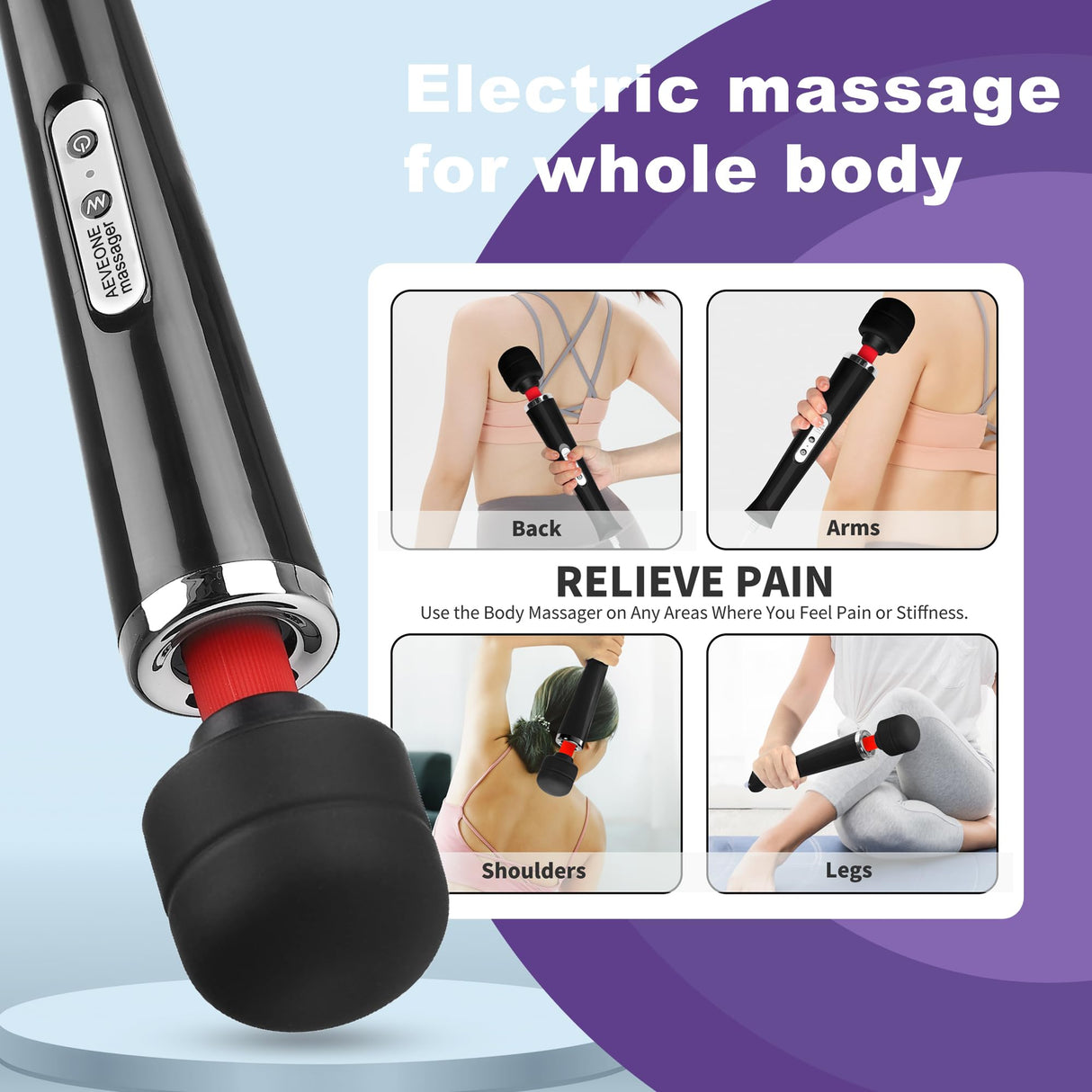 AEVEONE Wired Powerful Handheld Electric Back Massager, Strong Personal Massage for Sports Recovery, Muscle Aches, Body Pain (Black)