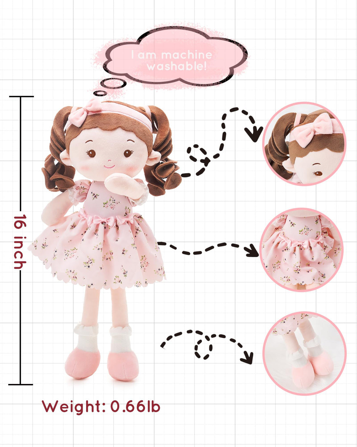 LeyaDoll Soft Baby Doll Toys (16''), My First Baby Rag Doll for 1 Year-Old Girl Birthday Gift, Christmas Plush Toys Gift for Toddler Kids Infants -Princess Breeze