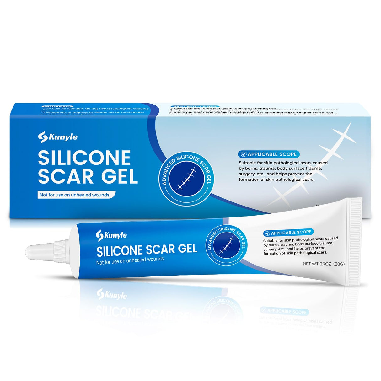 Kunyle Silicone Scar Gel, Scar Cream, Advanced Scar Gel for Surgical Scars, Stretch Marks, Keloid Bump Removal, Old and New Scars 0.70oz (20g)
