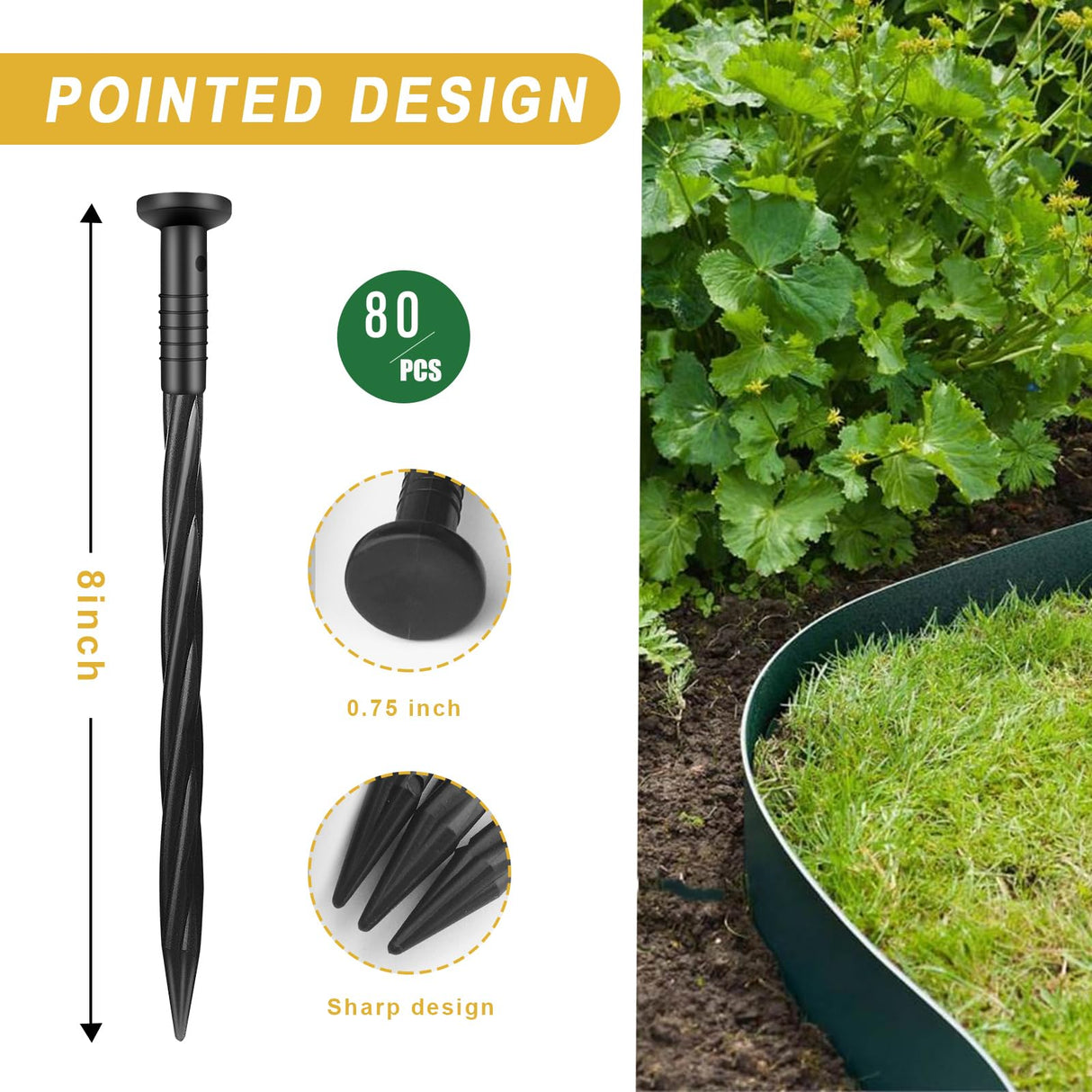 Aolabela 80 Pack 8 Inch Plastic Landscape Edging Anchoring Stakes Garden Lawn Yard Spikes Landscaping Stakes for Paver Edging, Weed Barrier, Tent, Artificial Turf