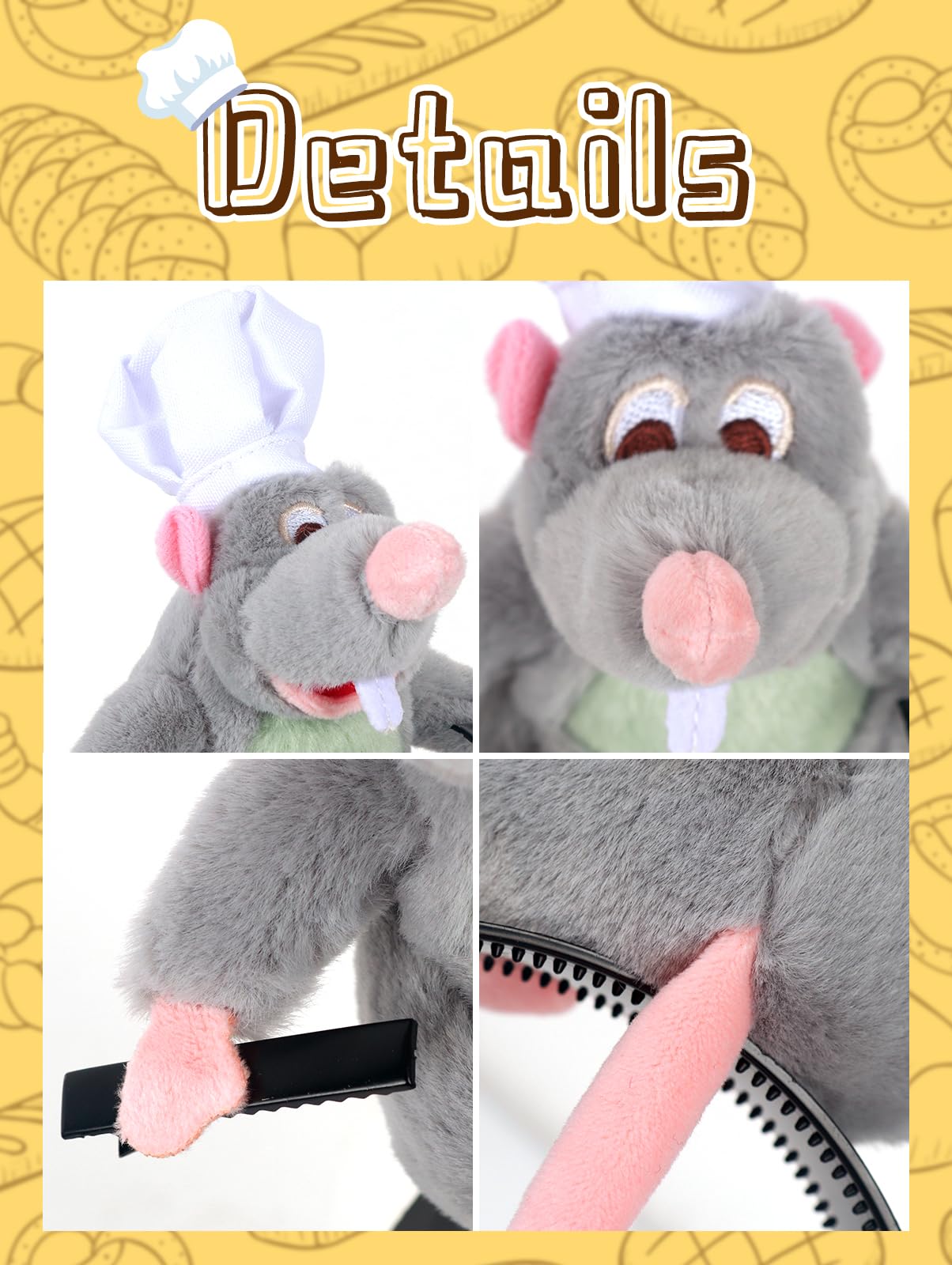 JEGERMIG Women's Christmas Funny Mouse Headband Cartoon Animal Ratatouille Plush Hairpin Headwear Accessories
