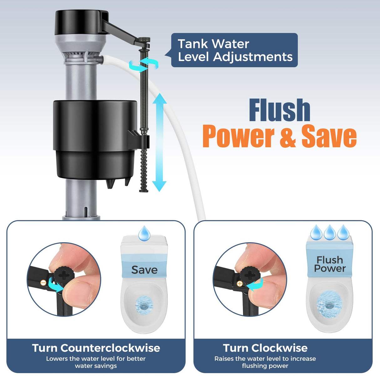 Teviora Universal Toilet Flusher Replacement Kit, Water-Saving & Height Adjustable Fill Valve, 2-Inch Flapper, Quiet & Anti-Siphon Toilet Repair Kit Inside Tank, Easy to Install (Black, 1-Pack)