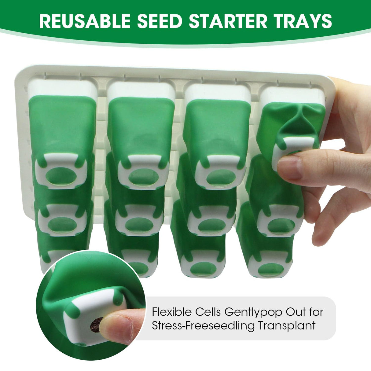 5PCS 60 Cell Self Watering Seed Starter Tray with Grow Light, Reusable Silicone Seed Starter Kit with Humidity Dome, 60 Cells Plant Germination Trays for Seeding Planting Growing(5-Pack 60-Cell)