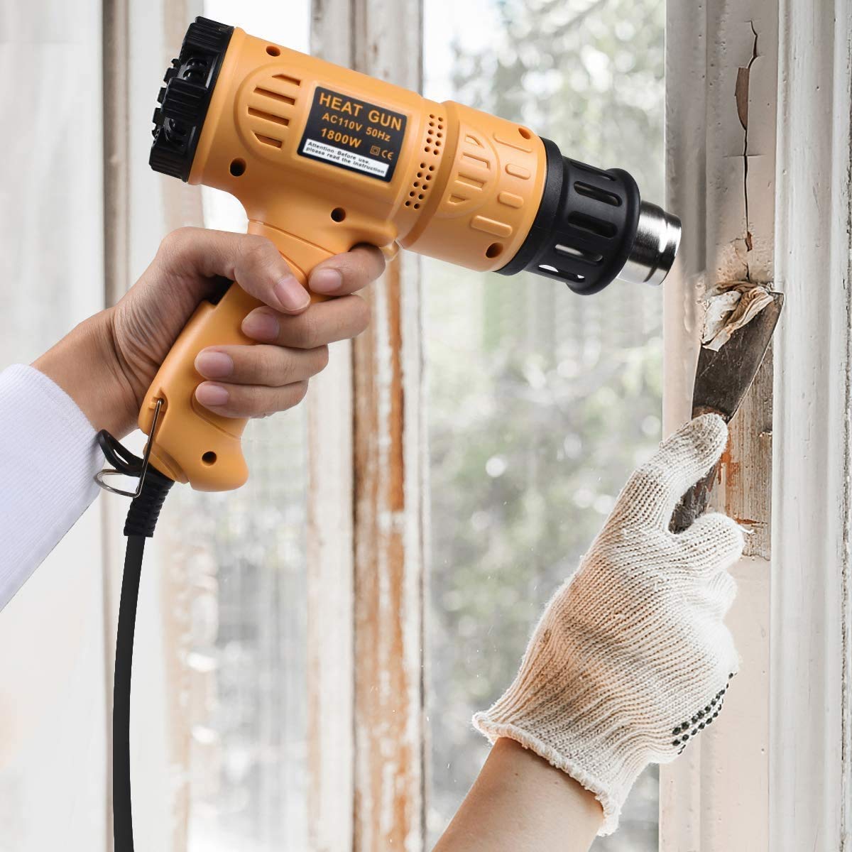 SEEKONE Heat Gun 1800W 122℉-1202℉(50℃- 650℃)Fast Heating Heavy Duty Hot Air Gun Kit Variable Temperature Control Overheat Protection with 4 Nozzles for Crafts, Shrinking PVC, Stripping Paint(5.2FT)
