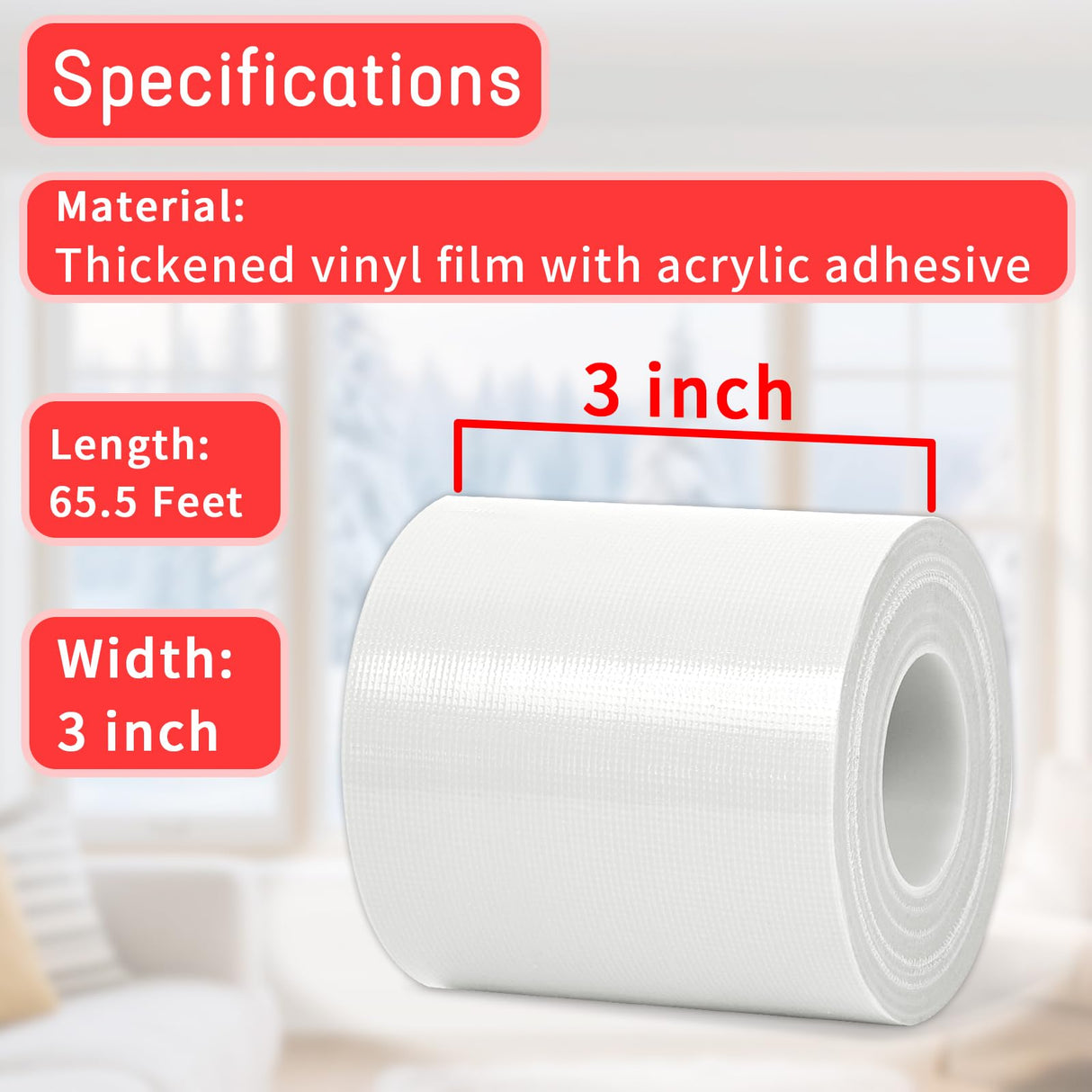 Birllaid White Window Sealing Tape, Window AC Tape, 3 Inch x 65 FT Waterproof Blocker for Cold Heat Air, Windproof, No Residue Strong adheisve